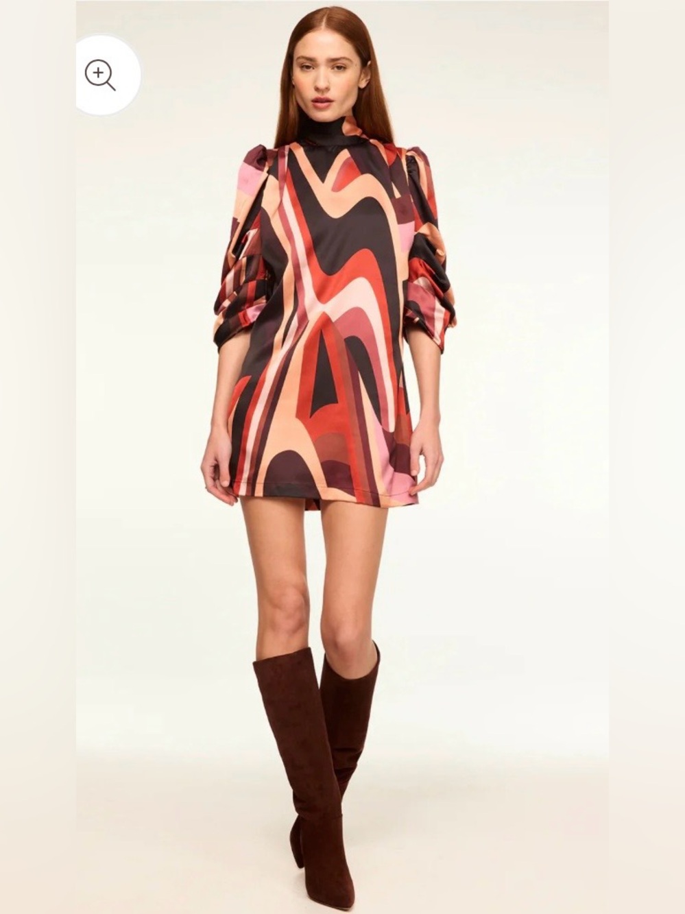 Misa Los Angeles Red Pink Multicolor Wave Mini Dress